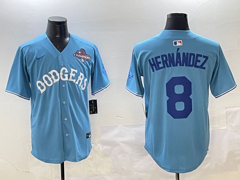 Men Los Angeles Dodgers #8 Hernandez Light Blue Throwback Game 2025 Nike MLB Jersey style 17->los angeles dodgers->MLB Jersey
